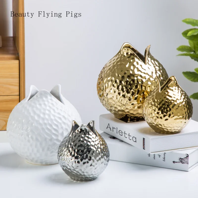 1pcs Ceramic Vase Golden Modern Home Decoration Porcelain Vase Flower  Pomegranate Shape Decoration Vase Decor Home Decor 4