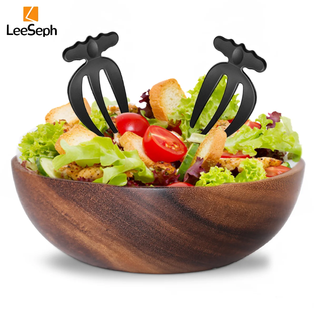 Acacia Wood Salad Bowl with 2 Salad Claws Set Serving Utensils Mixing Bowl for Fruits Salad Cereal Corn flake