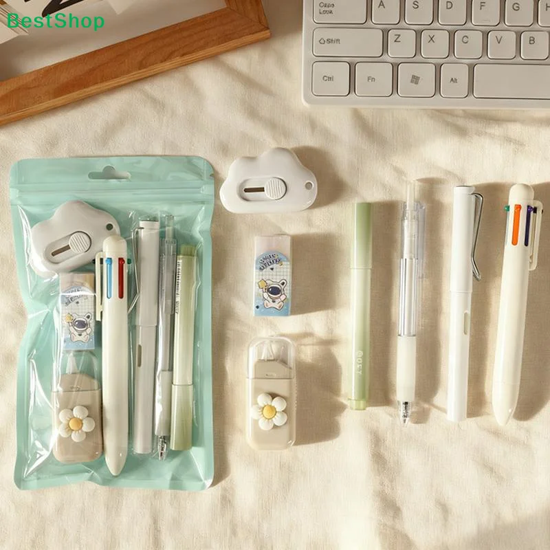 ? 귀여운 미적 감각의 문구 세트 ? 카와이 펜, 미니 커터 & 꽃 장식 (학교 및 사무용품)