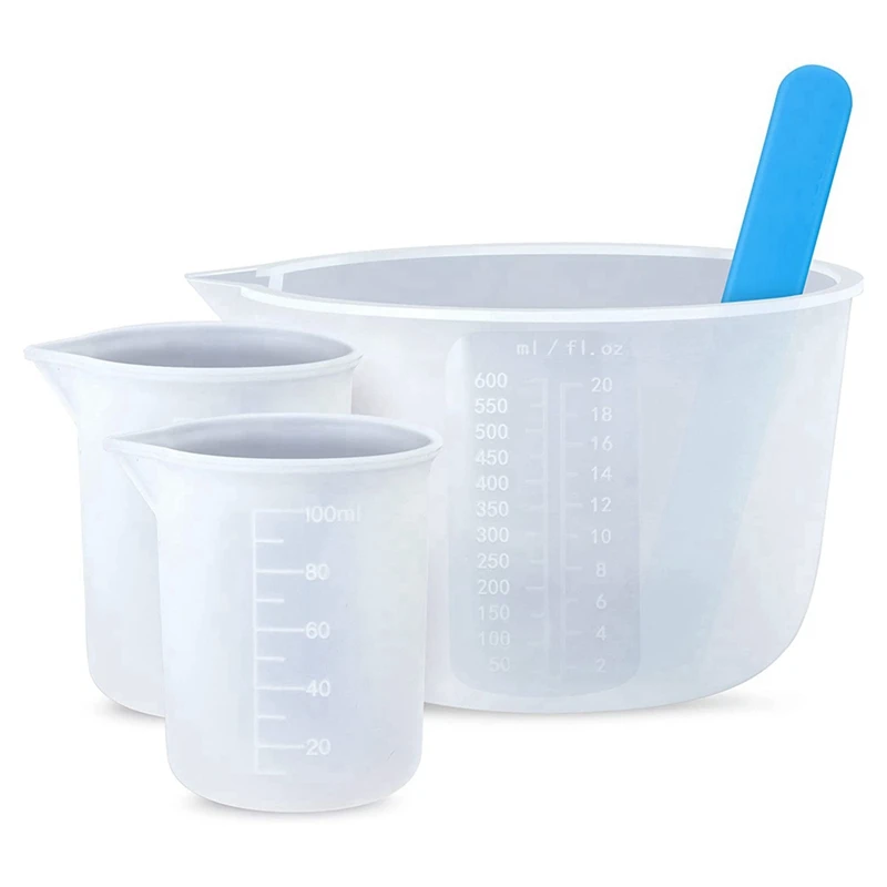 600Ml/20Oz Resin Mixing Cups, 2 Piece 100Ml Measuring Cups, Silicone Stirring Stick, Epoxy Mixing Kit 30ml 250ml non stick silicone measuring cup split cup silicone stirring stick diy epoxy resin tool jewelry making accessories