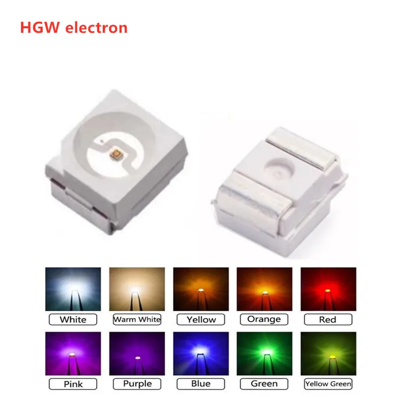 100Pcs 3528 Smd Led Diodes 3528 1210 Diode Smd Led Diodo Kit Green Red Warm White Ice Blue Yellow Pink Purple-Uv Orange Rgb