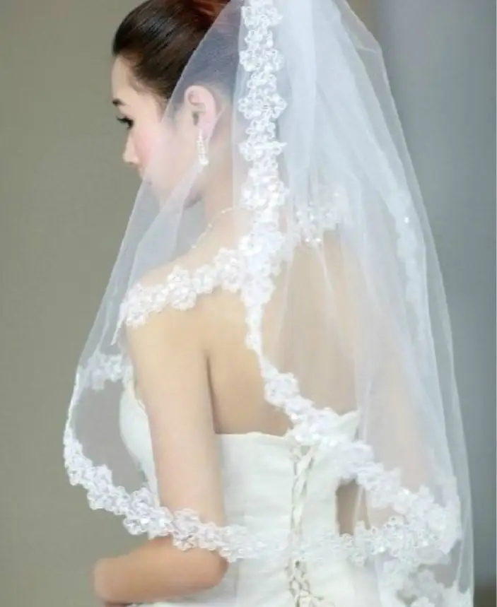 

Sequins Lace Plum Pattern Wedding Accessories Veil Short Bridal Veils