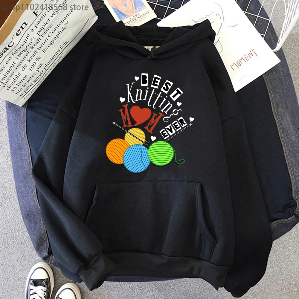 

Best Knitting Mom Ever Hoodies Long Sleeve Sweatshirt Cartoon Streetwear Men Vintage Women Clothing Female Winter Clothes Tops