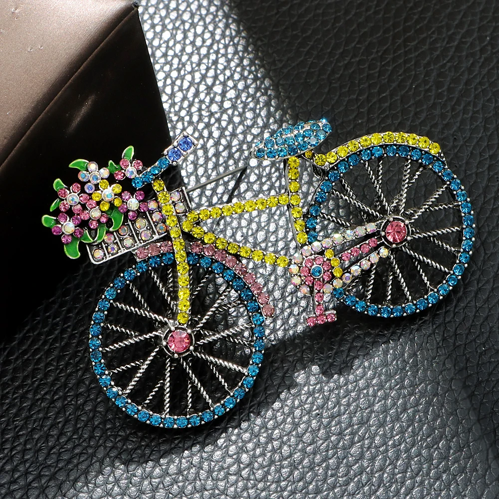 CINDY XIANG Rhinestone Vintage Bicycle Brooches For Women Creative Fashion Jewelry 2 Colors Available High Quality Good Gift