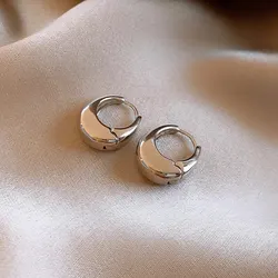 Metallic Geometric Oval Hoop Earrings - Minimalist U-Shaped Design (Silver color)