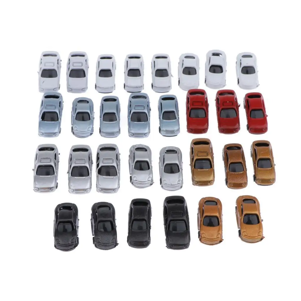 30pcs Painted Model Cars Building Train Miniature Parking Scenery Street Layout
