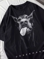 Doberman T-Shirts Women Dog Print Tops Summer O-Neck Oversize T Shirts Casual Soft Short Sleeve Tees Street Woman Clothes 1