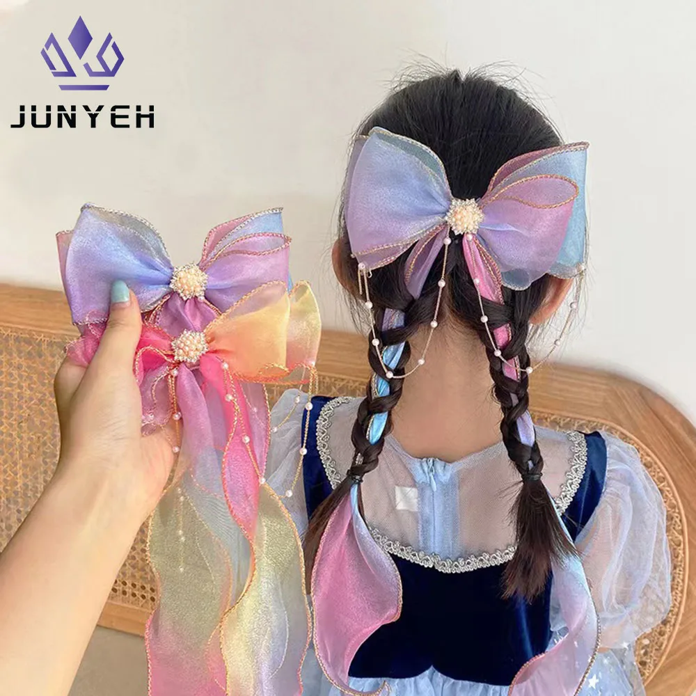 

Girls' Bowknot Headdress Children's Braided Hair Rope Ribbon Streamer Flower Hairpin Hair Clip Color Ribbon