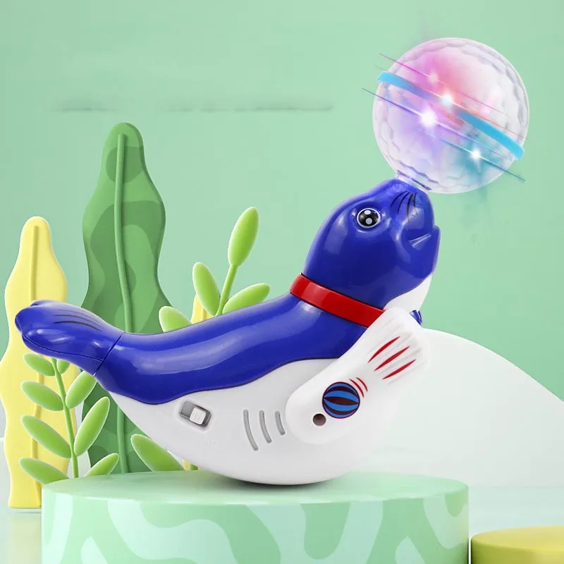 Kid Toys Top Ball Sea Lion Dolphin Electric Toys Children\'s Universal Rotating Light Music Projection Dancing Children\'s Toys