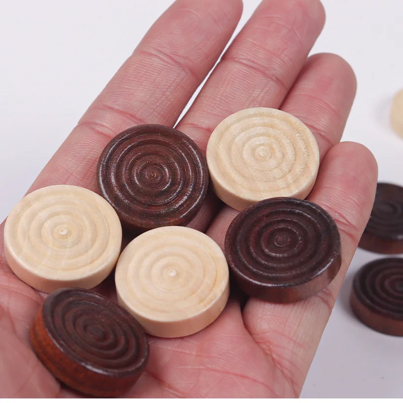 24 Pieces/Set New Hot Sale Wooden Round Chess Pieces Backgammon Big Pieces Chess Game Accessories Two Colors Each 12