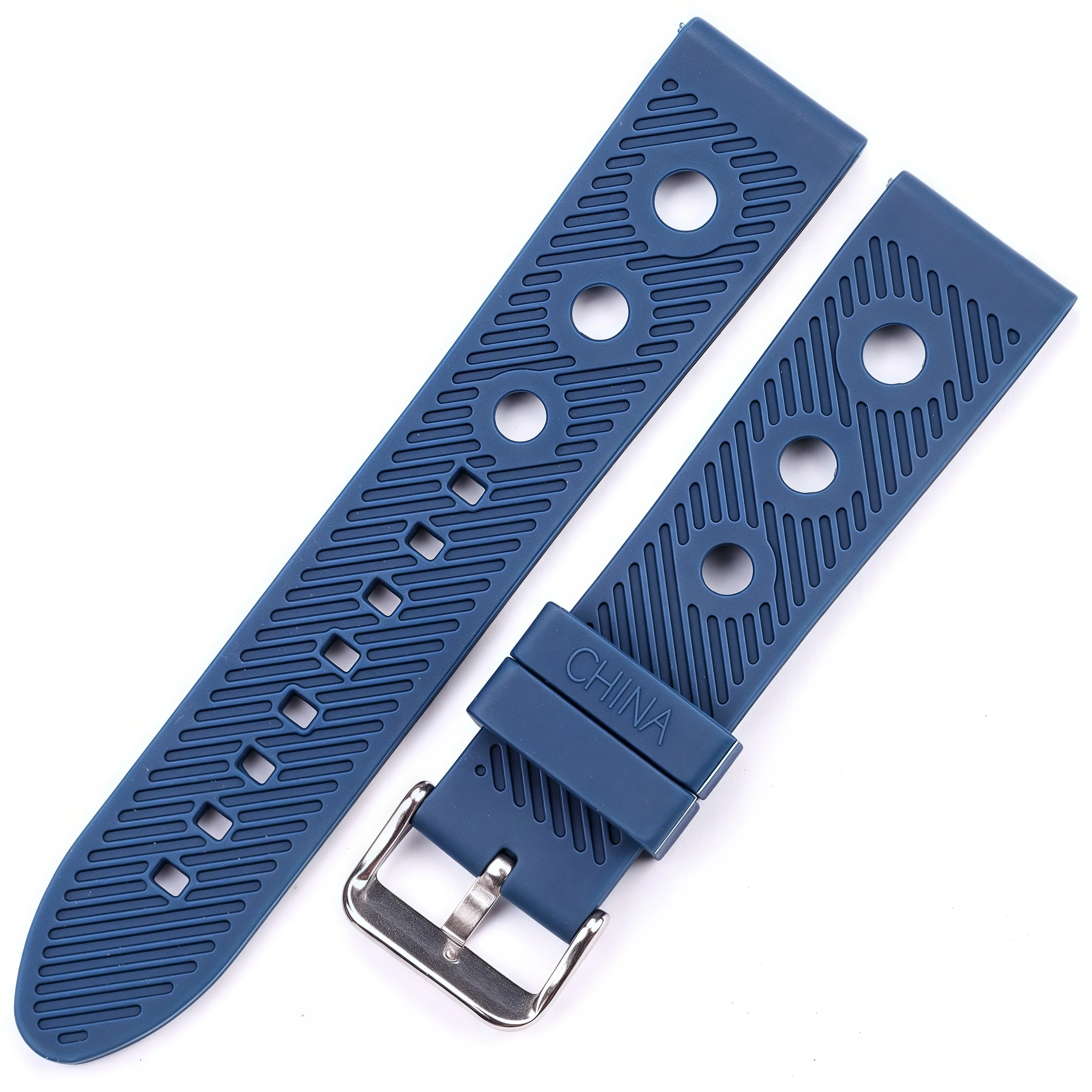Waterproof Black and Blue Rubber Watch Strap - Soft and Durable