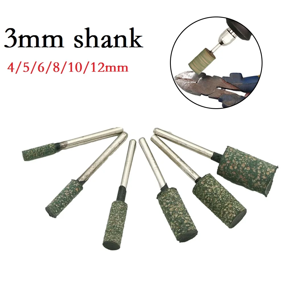 

5pcs 3mm Shank Cylindrical Rubber Polishing Burr Point Bit Rotary Grinding Head For Processing Jewelry Wood 4/5/6/8/10/12mm