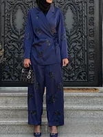 KONDALA Vintage Chic Casual Women Suit V Neck Pockets Blazer Straight Loose Pants New Fashion 2024 Autumn Office Lady Set