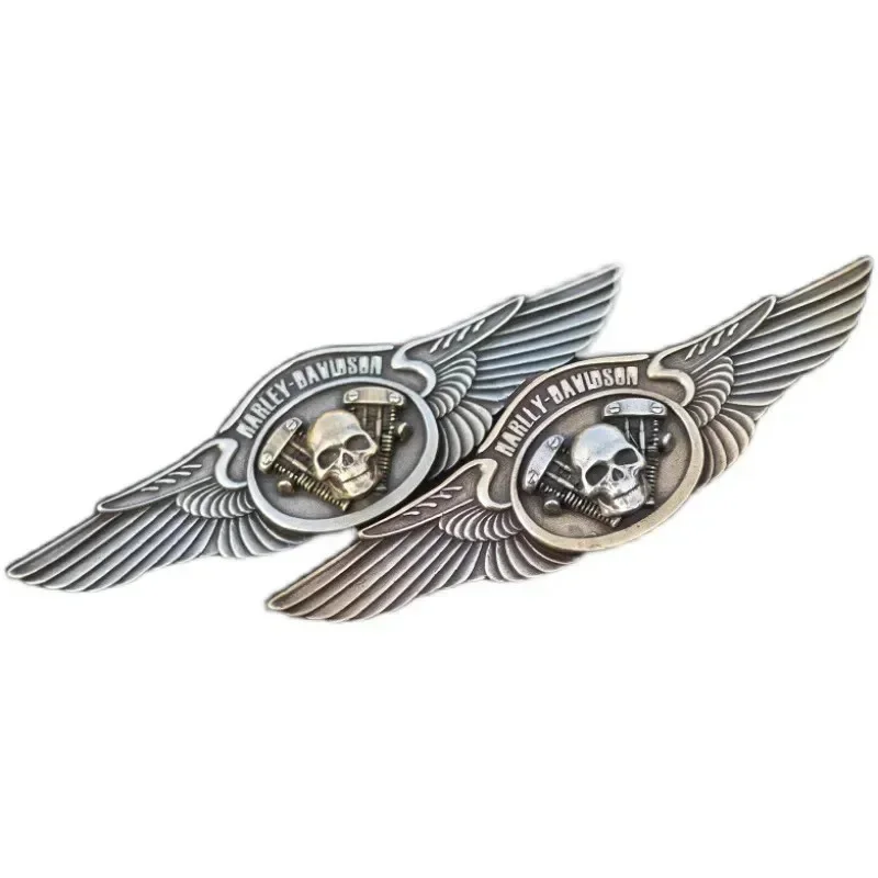 Harley-davidson brass flying wing insert skull badge shield Leather coat cap trim buckle screw fittings 6