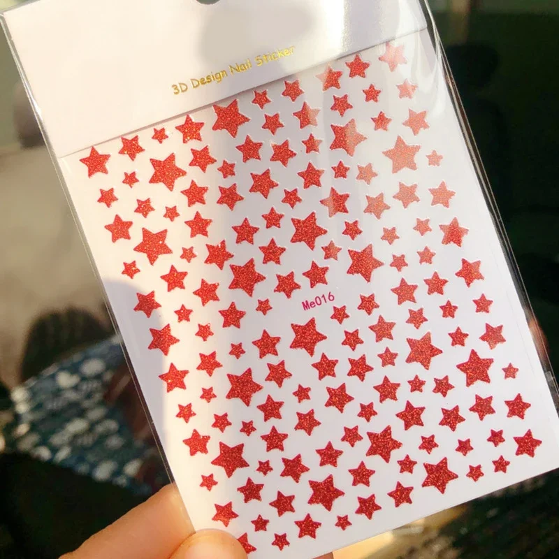 Glitter Silver Star Nail Art Stickers - Self-Adhesive 3D Decorative Accents