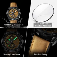 POEDAGAR luxe haut hommes montre-bracelet Quartz Original en cuir hommes montres Date chronographe étanche lumineux homme montre mâle + boîte 3