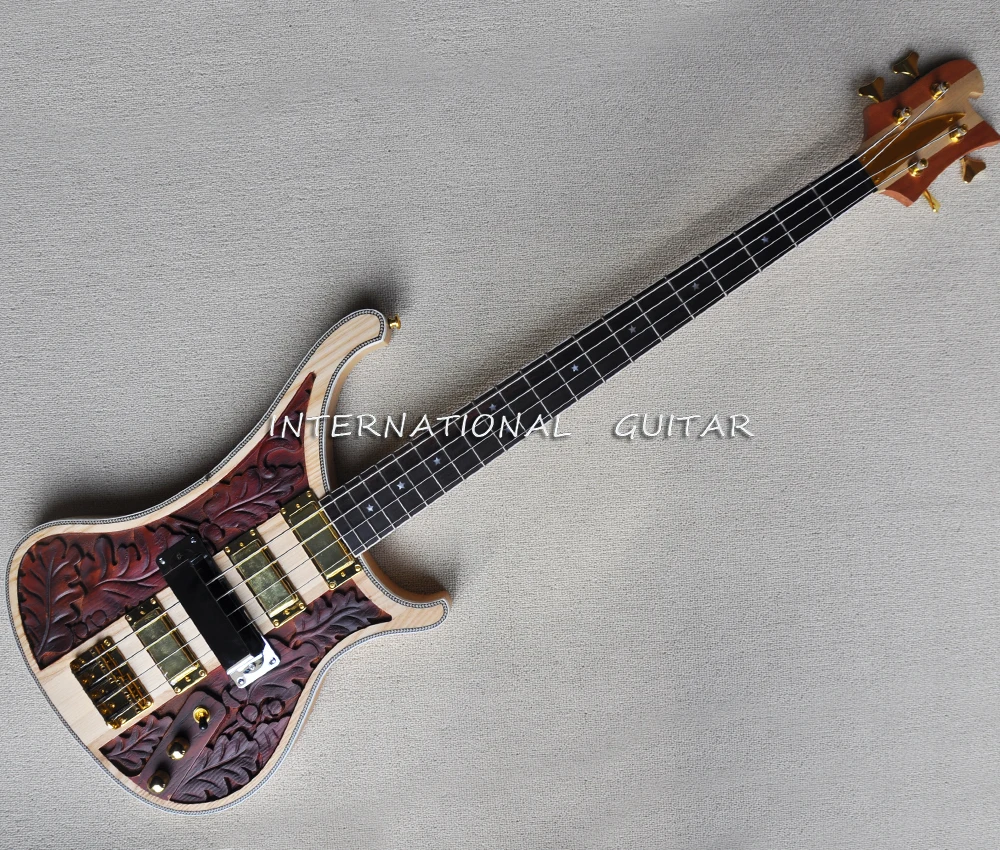 彫刻ボディ、ローズウッド指板を備えた4弦ネックスルーボディ
