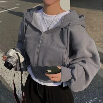 Felpe con cappuccio autunno inverno donna Casual Streetwear felpe con zip giacche a maniche lunghe Harajuku Y2K Crop Top camicia con cappuccio 1