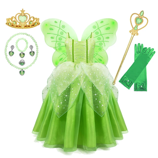 thumbnail image 1 of Disfraz de Tiana de Hada de Navidad para niñas, vestido de princesa de campana Tinker, alas de elfo, diadema, varita, vestidos de fiesta de cumpleaños elegantes, 1 of 5