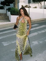 kliou Point Print Irregularly Maxi Dress Women Cross Halter Bandage Hollow Backless Fashion Vestidos Female Evening Party Wear 1
