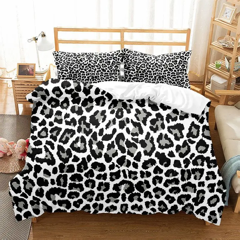 Leopard Print Duvet Cover Set King Queen Full Size Polyester Bedding Set African Animal Cheetah Print Perfect for Man and Woman