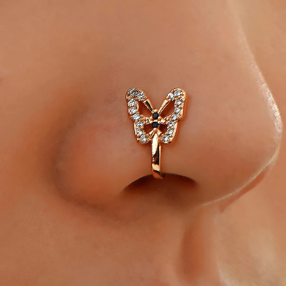 Piercing Jewelry Stainless Steel Fake Nose Piercing Fake Nose Ring Diamond Butterfly Studs Hole-less Clip for Woman