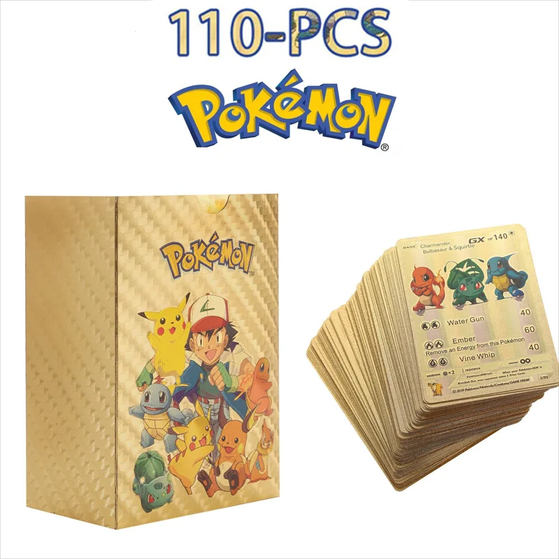 

110 Pcs English Gold Foil Card Anime Pokemon Charizard Pikachu Mewtwo Battle Game Vmax GX Collection Cards Deck Kids Toys Gifts