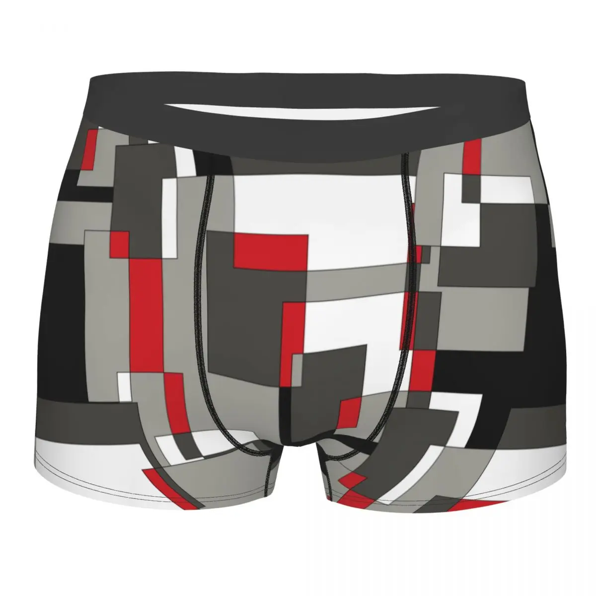

Humor Boxer Black Grey And Red Squares Shorts Panties Briefs Men Underwear Geometric Stitching Mid Waist Underpants for Male