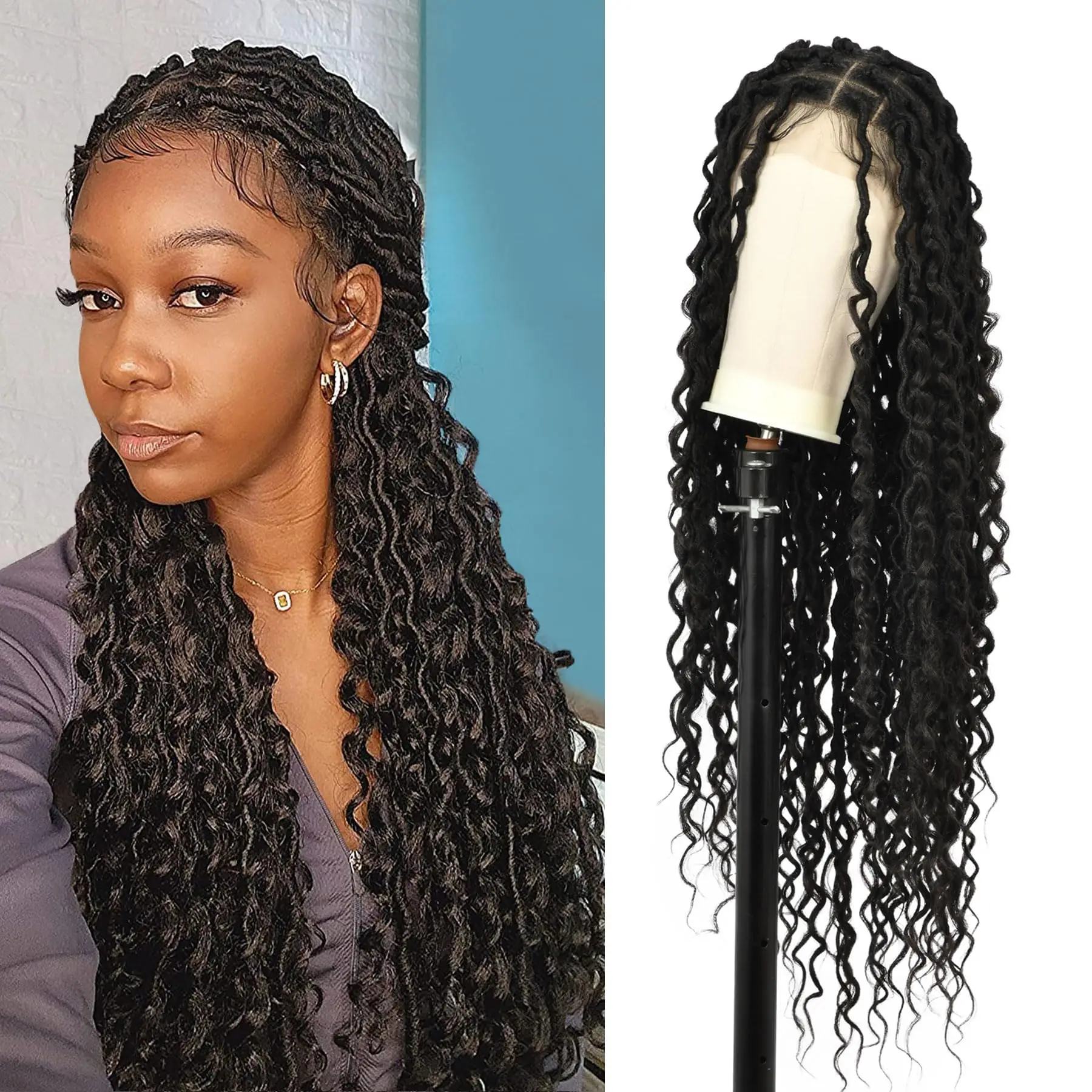 Boho Box Braid Wigs Curly Ends Square Part Braided Lace Front Wigs Pre  Plucked With Baby Hair For Women Blonde Box Braided Wig - AliExpress