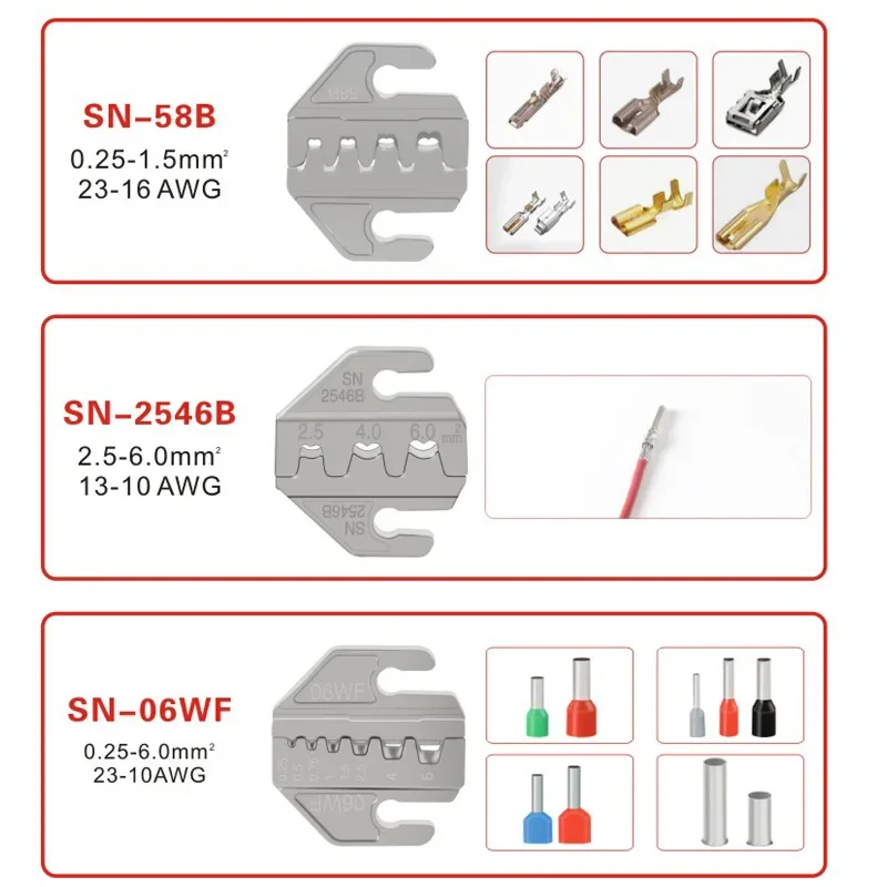 Crimping Tool SN Series Jaw for Spring Terminals Bare Terminals Insulated 58B 2549 02C 06WF 2546B 58B 06