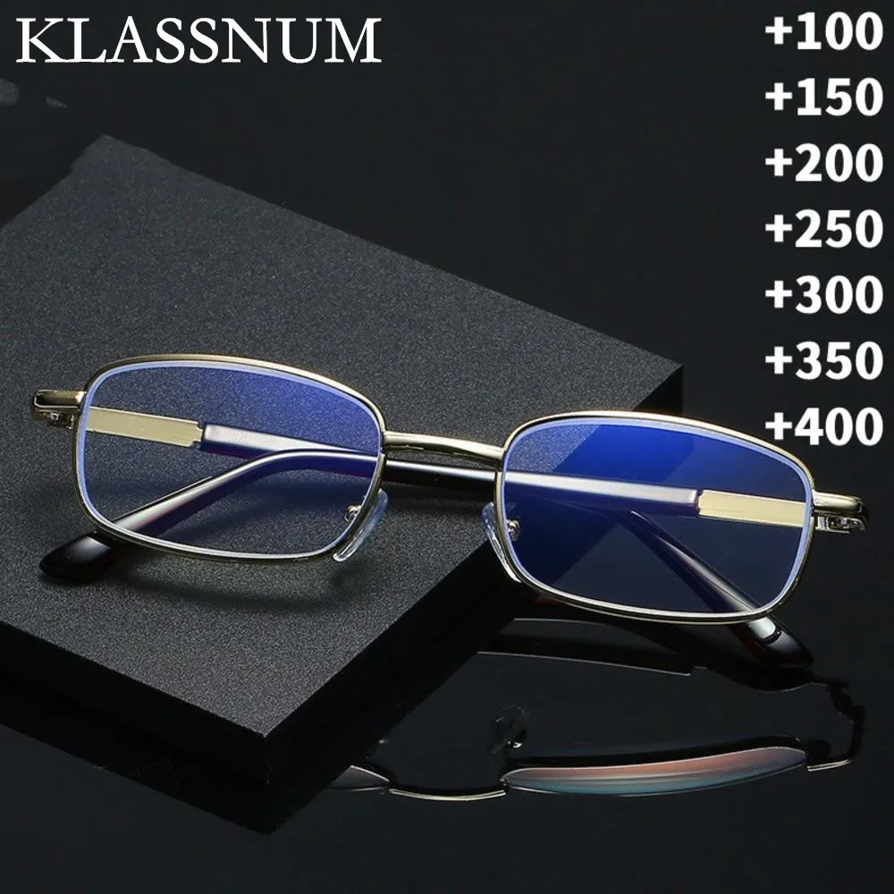 

KLASSNUM Retro Square Gold Metal Reading Glasses Men Women Anti Blue Light Presbyopic Glasses Elderly Eyeglasses Diopter Eyewear