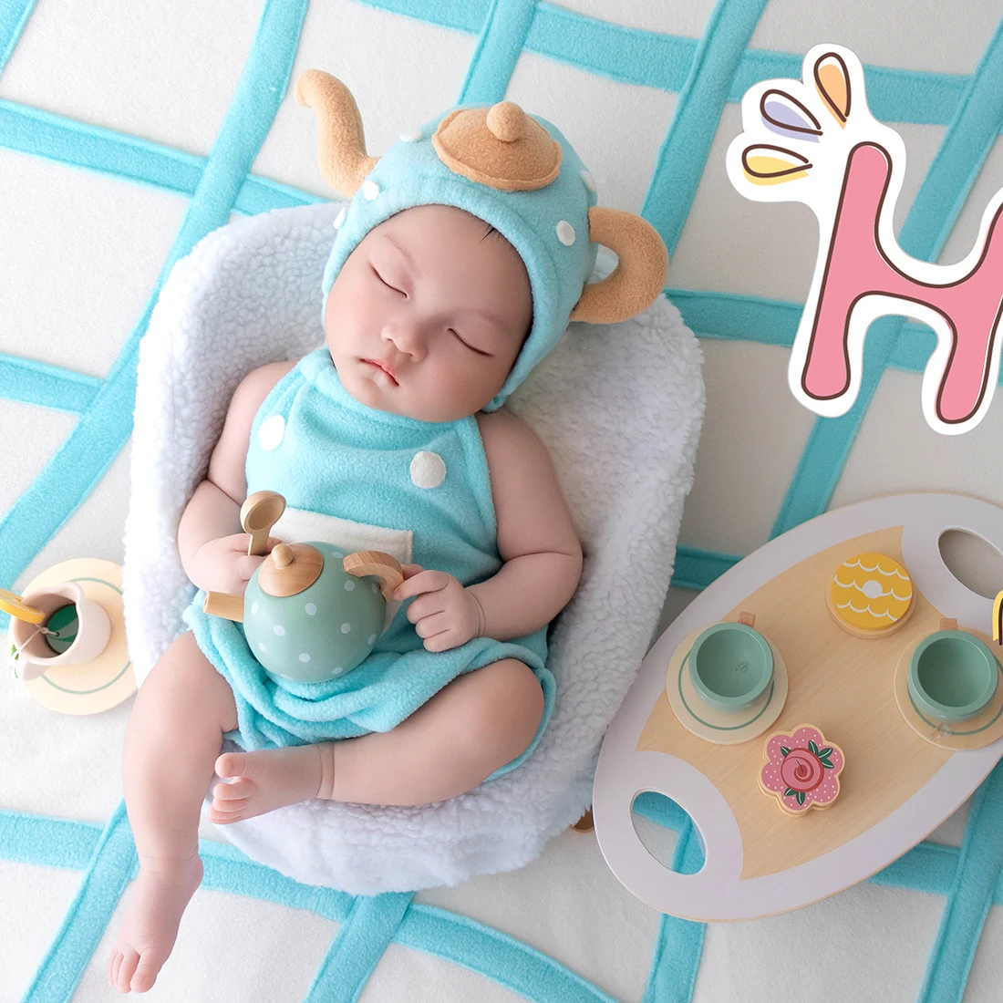  사진 촬영 소품 의상 부드러운 원단  레저 테마 롬퍼와 보닛 세트 반바지 봉제..