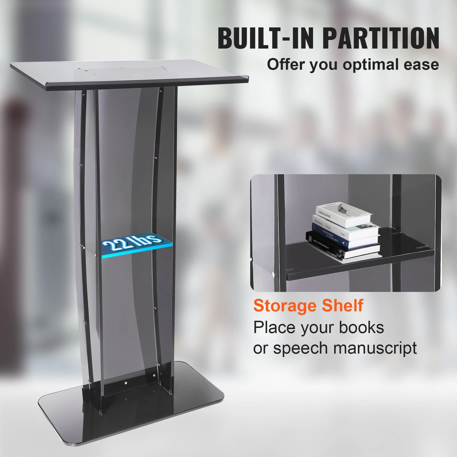 Acrylic Podium VEVOR 47" Acrylic Podium Stand Floor-Standing Clear Pulpits Acrylic Desktop Lecterns W/ Storage Shelf for Church Office School