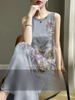 Summer 2025 Slimming Mommy Sle Vest Long Dr Women's Faion Retro Polyester Svel A-Line Gown Ethnic Print Maternit...