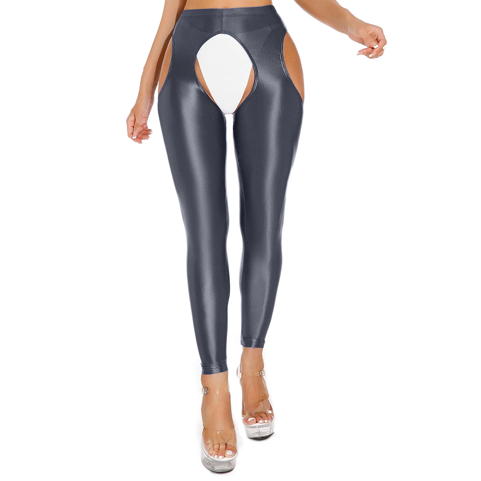 Women Spandex Cutout Leggings Trousers High Waist Tights Compression Pants Hollow Out Open Crotch Skinny Tights Underwear