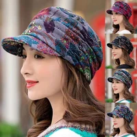Short Brim Women Hat Warm Foldable Earflap Women Cap Floral Print Autumn Winter Hat Daily Clothing Turban Visor 1