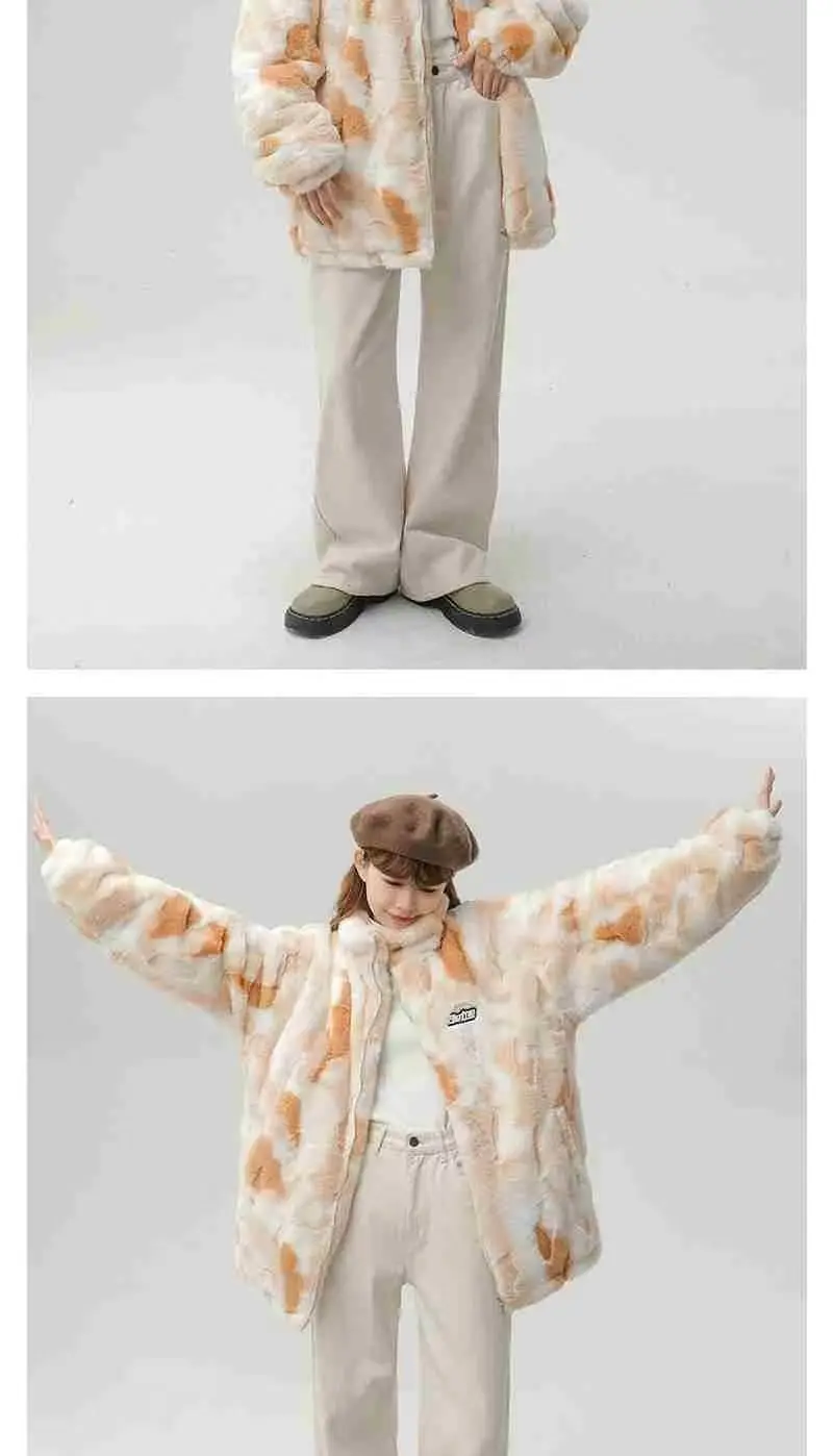 Tie dye Lamb wool Coat 2025 New Winter Trendy Student Cotton Jacket Thicken Loose Stand collar Coats Female Warm Parka Overcoat