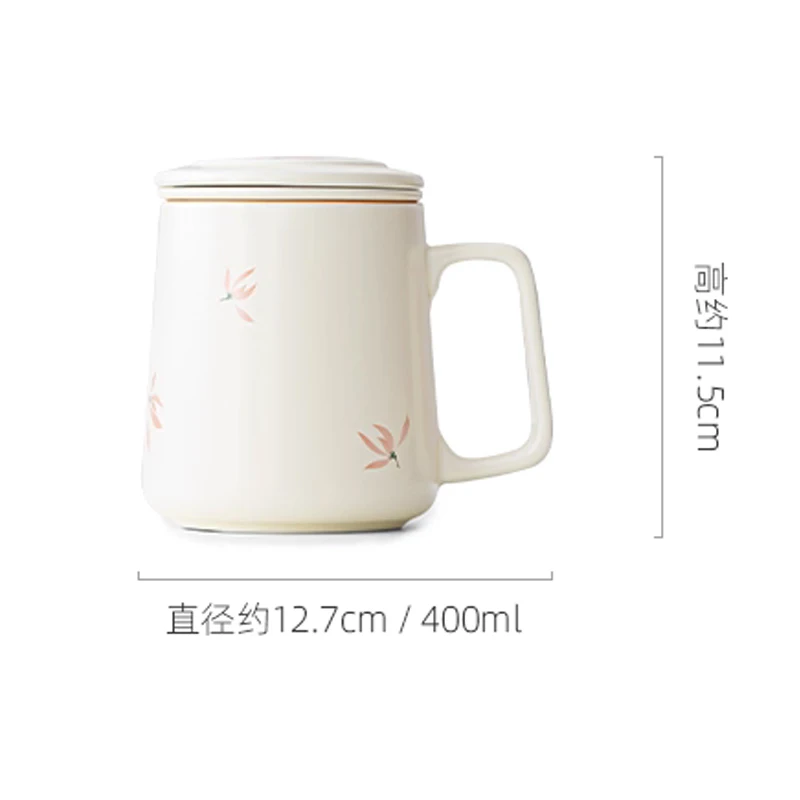 Chinese Style Ceramic Mugs, Home Personal Office Creative Teacup With Cover, Filtered Tea Water Separation, Tea Cups, 400ml, 1Pc