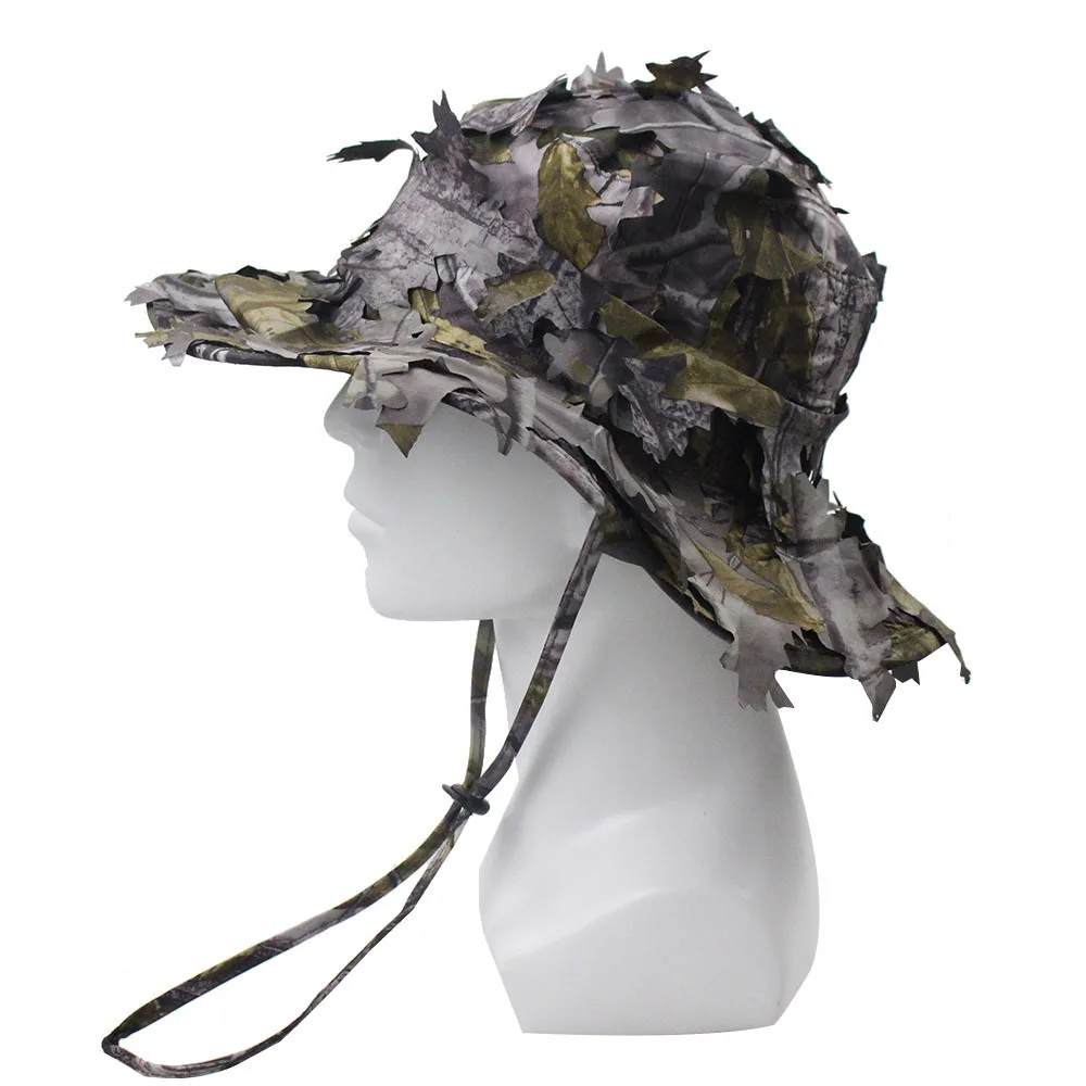 Men's Camouflage Boonie Hats 3D Leaves Camo Tactical Cap Ghillie Caps Hunter Sniper Hats Fishing Sunshade Hunting Accessories hunting accessories