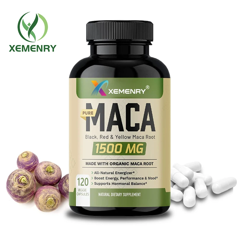 

XEMENRY Maca Capsules with Black, Red and Yellow Maca Root 1500 mg - Organic Maca Root Supplement