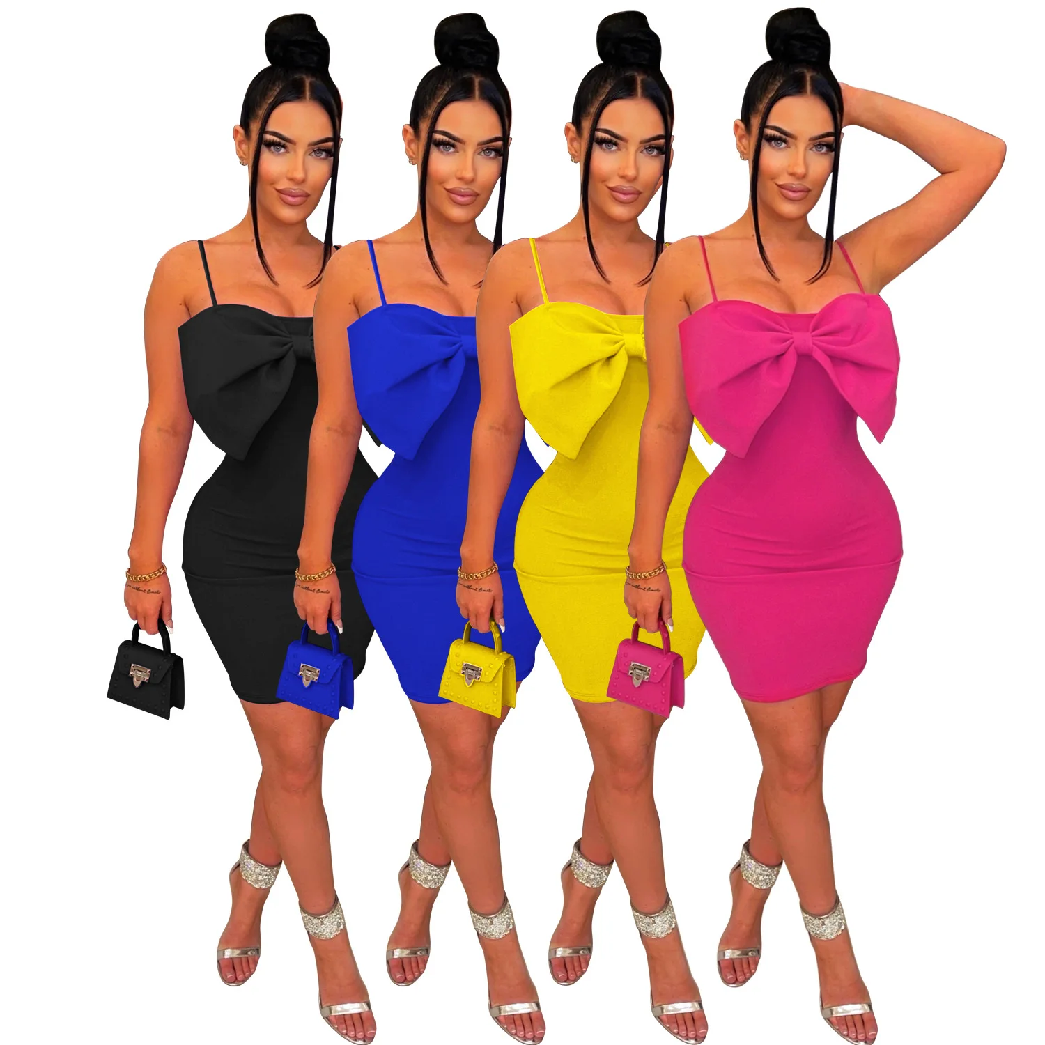 

Solid Bow Bodycon Mini Dress Sweet Girls Bowknot Strapless Spaghetti Straps Backless Club Party Dresses Birthday Gifts