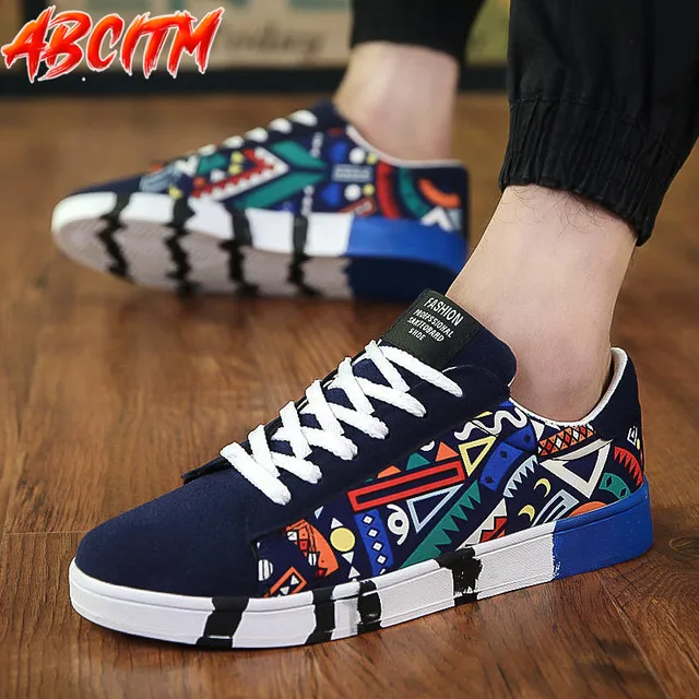 Platform Men s Casual Sneaker Fashion Low Top Spring Sneakers for Men Graffiti Canvas Shoes