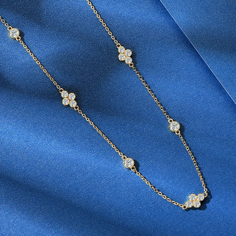 Anziw Full Moissanite Flower Necklace Clavicle Chain Adjustable 925 Silver Plated 18k Gold Women's Choker Jewelry Valentine Gift moissanite necklace rope chain necklace