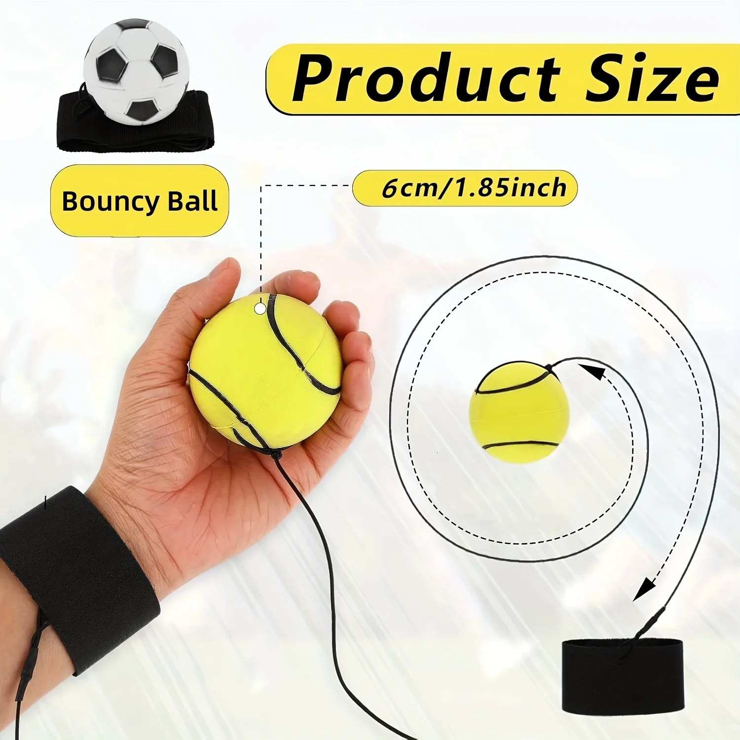 1PC Basketball Wrist Bouncing Ball, High Elasticity Hand Throw Training Ball, Wristband Kit, Outdoor Activity Props