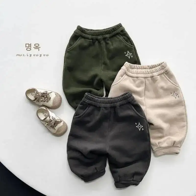 Herbst Winter Kinder Hosen 1-8Y Jungen Dicke Warme Fleece Druck Jogginghose Harem Hosen Jogger Kleinkind Tragen Für Kinder Kleidung – Detail 2