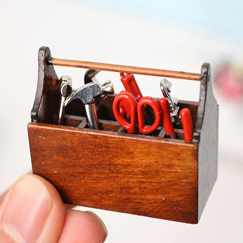 1세트 1:12 스케일 미니 공구 상자 세트 현실적인 미니어처 수리 도구 놀이용 액세서리 인형 집 장식