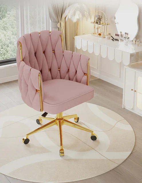 Furniture Pink Velvet Office Swivel Chair Desk Chair Velvet Adjustable  Office Chair With Tufted Shell-Shaped Back, Swivel Function, Rolling  Wheels,