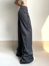  HEYounGIRL Asymmetrical Waist Loose Straight Pants Dark Gray Shirring Folds Wide Leg Trousers Female Fashion Suit Pants Korean 