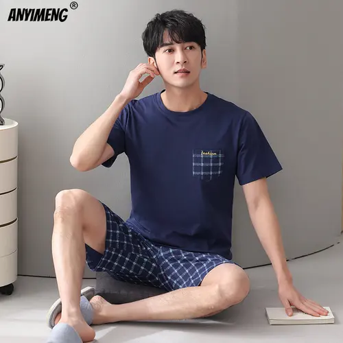 남성용 반팔 잠옷 세트, 부드러운 코튼 잠옷, 루즈 홈 수트, 플러스 사이즈, 4XL, 5XL, 6XL, 7XL 3