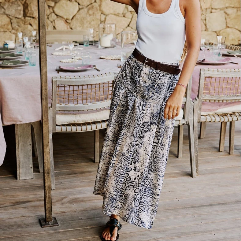

AYUALIN Elegant Beach Wear Boho Skirt Vintage Animal Print Loose Skirts for Women Casual High Waist A-line Summer Skirt 2022